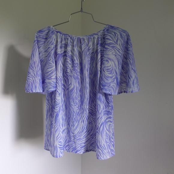 Vintage 70s Flutter Sleeve Swirl Pattern Blouse Size M - Picture 5 of 6